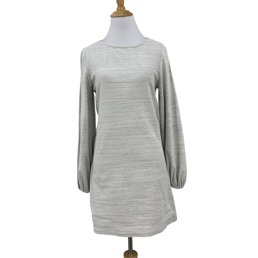 Here Comes The Sun Dress Womens S Small Front Back Tie Long Puff Sleeves Gray